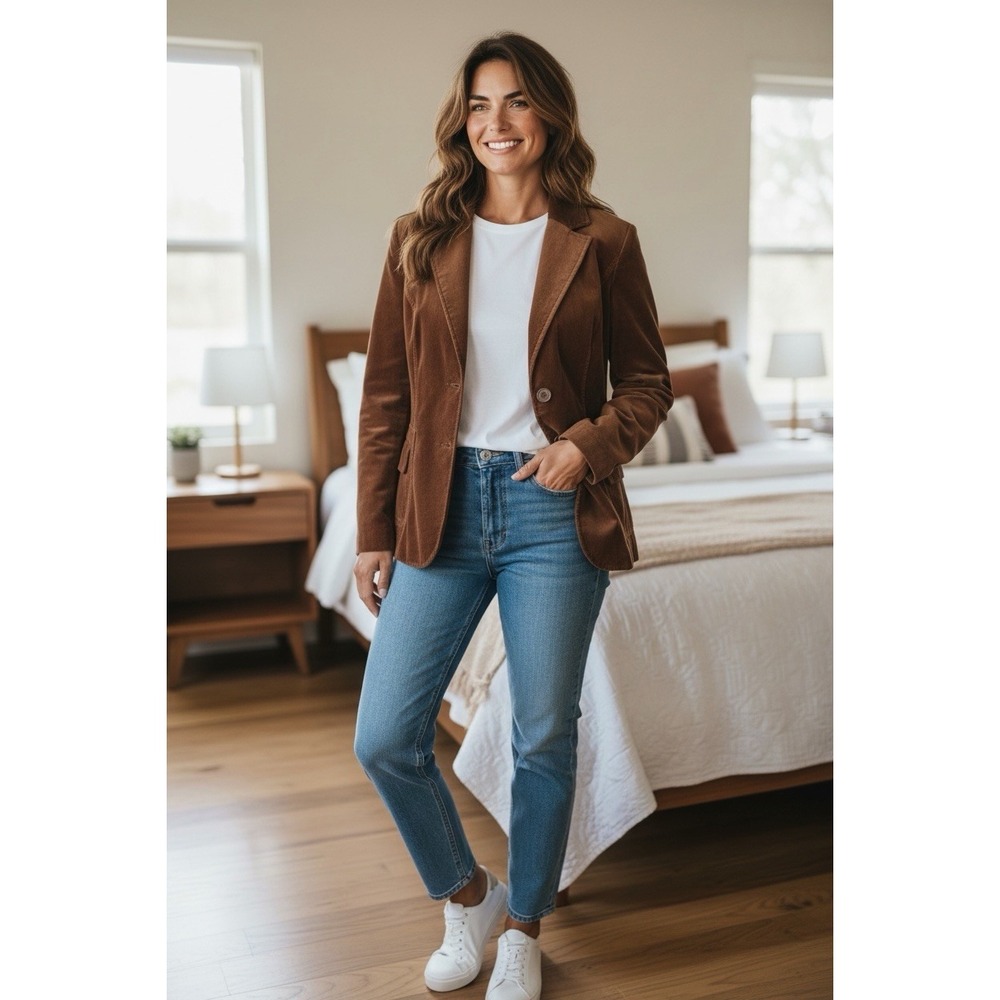 Velvet Blazer Lined Cinnamon Blazer Jacket Women's Size L Preppy Academia